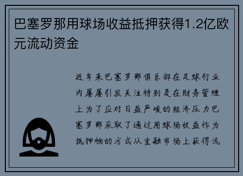 巴塞罗那用球场收益抵押获得1.2亿欧元流动资金 巴塞罗那用球场收益抵押获得1.2亿欧元流动资金