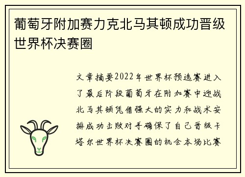 葡萄牙附加赛力克北马其顿成功晋级世界杯决赛圈